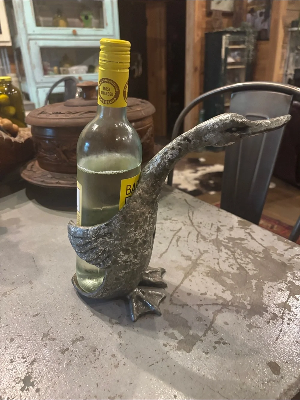 Decorative silver pewter Duck Bottle Holder
